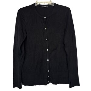 MANGO BASICS Black Button Up Cardigan Sweater Womens M Classic Minimalist Layer